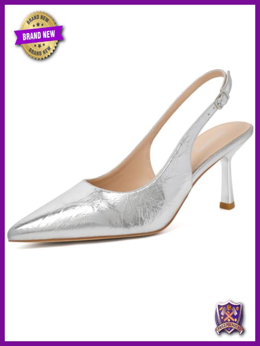 Slingback Kitten Heels Pointed Closed Toe Stiletto Pumps Memory Foam Insole